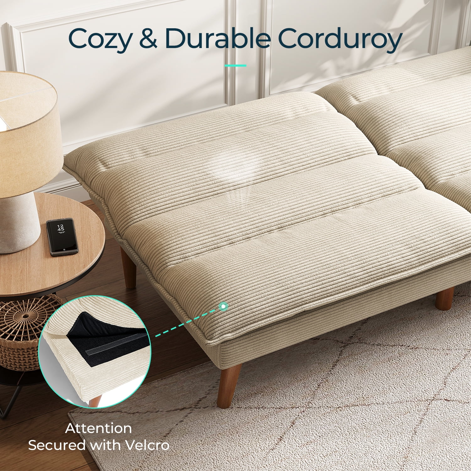 Linsy Home Sofá cama tipo futón convertible de pana de 71" de ancho