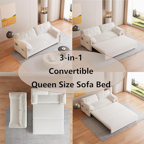 Sofá cama convertible multifuncional 3 en 1 tamaño Queen, cómodo sofá cama extraíble de terciopelo de 63,8"