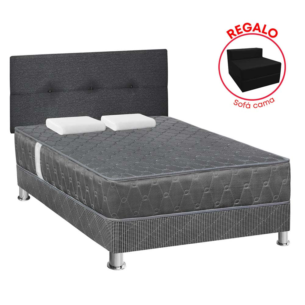 Dormitorio Acqua 2 Plazas Gris/Gris + Sofá Cama