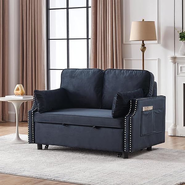 Sofá cama convertible multifuncional 3 en 1 tamaño Queen, cómodo sofá cama extraíble de terciopelo de 63,8"