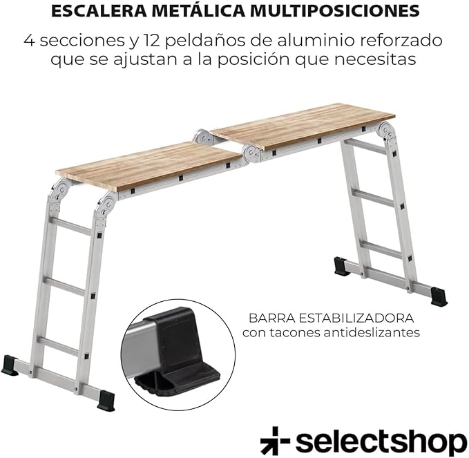 Escalera Multiposiciones de 3.5 Metros Aluminio Recta Tijera Andomio Plegable Versatil Antideslizante para Uso Interior Y Exterior De 12 Peldaños Alta Calidad