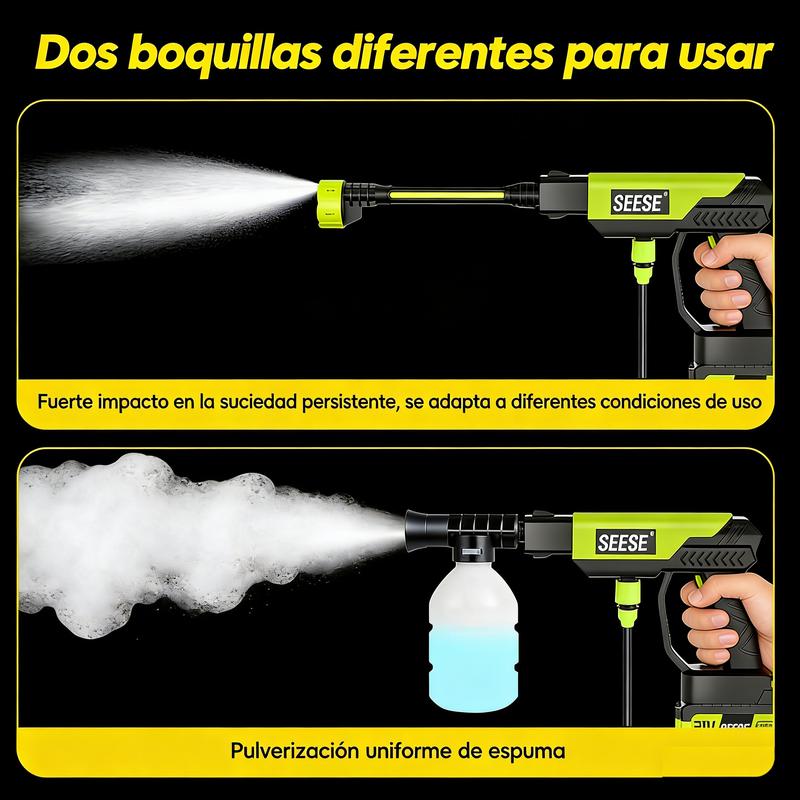 SEESE Pistola de limpieza de alta presión inalámbrica y portátil con práctica boquilla multifunción 6 en 1, ideal para lavar autos, limpiar pisos exteriores, cercas, terrazas y para riego de jardín. Un regalo perfecto para festividades y ocasiones especia