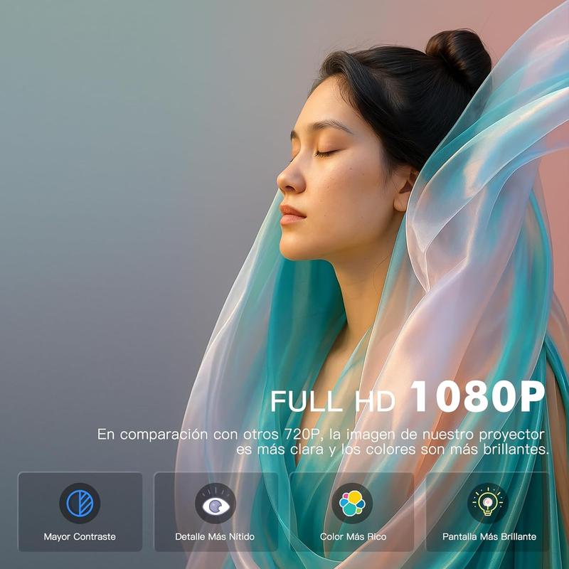 HY300 Pro Mini Proyector Portátil 8K, Android 16.0, 1080P Full HD, WiFi6, BT 6.0, 15000 Lúmenes, Corrección Automática de Trapecio, Ideal para Copa Mundial 2026, Transmisión en Vivo, Pantalla Gigante para Aficionados y reuniones