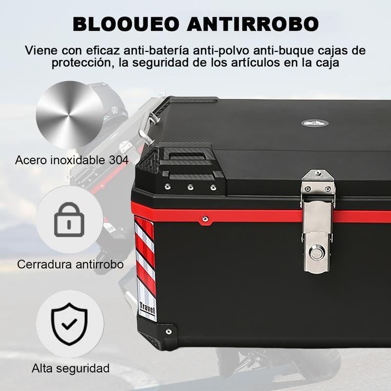 top case cajuela para moto caja trasera baul maletero motocicleta 2 cascos con respaldo llaves abs 68l