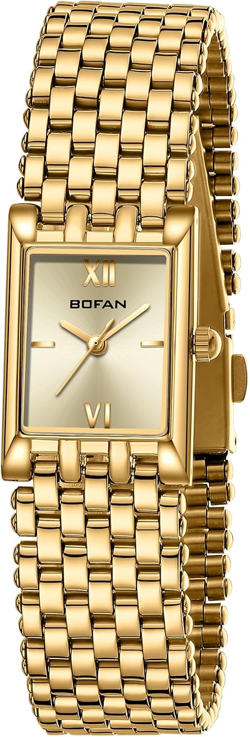  Gold Watches for Women Luxury Ladies Quartz Wrist Watch with Stainless Steel Bracelet,Waterproof,Casual Fashion Square Dial