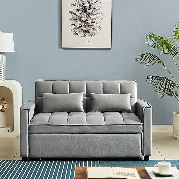 Sofá cama convertible multifuncional 3 en 1 tamaño Queen, cómodo sofá cama extraíble de terciopelo de 63,8"