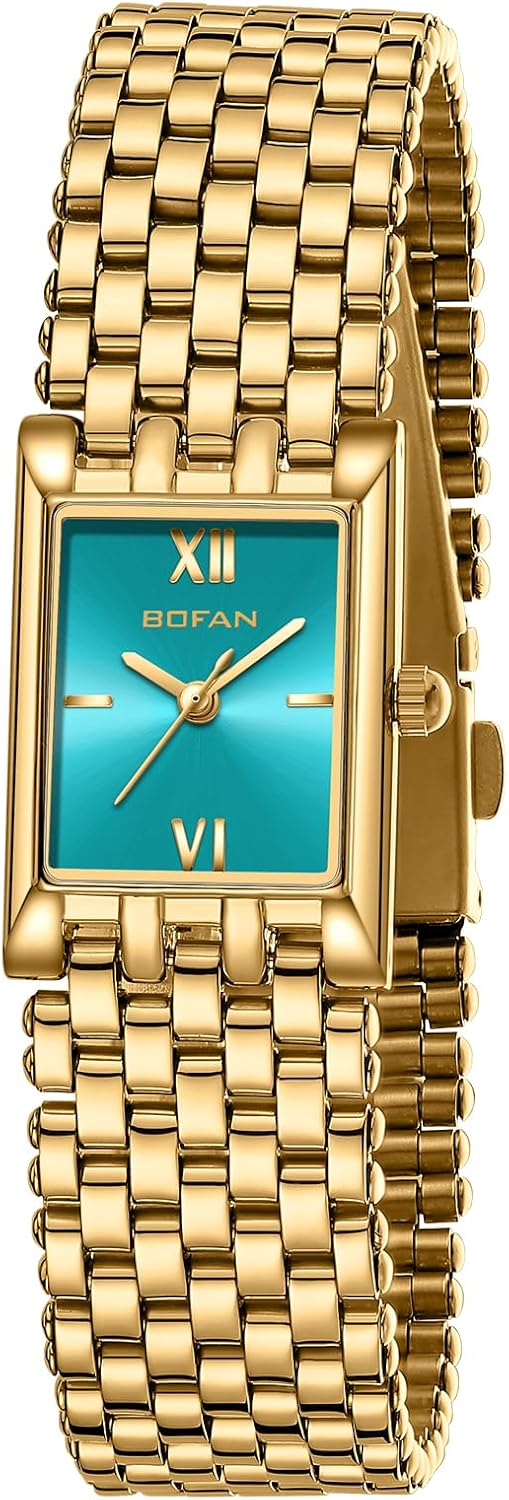  Gold Watches for Women Luxury Ladies Quartz Wrist Watch with Stainless Steel Bracelet,Waterproof,Casual Fashion Square Dial