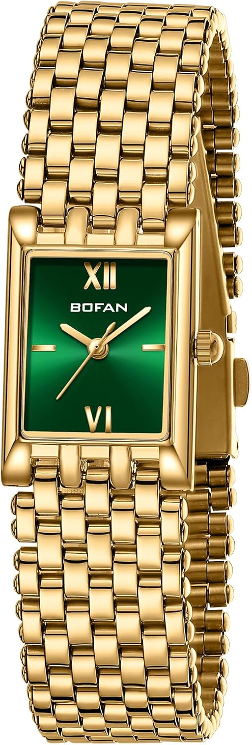  Gold Watches for Women Luxury Ladies Quartz Wrist Watch with Stainless Steel Bracelet,Waterproof,Casual Fashion Square Dial