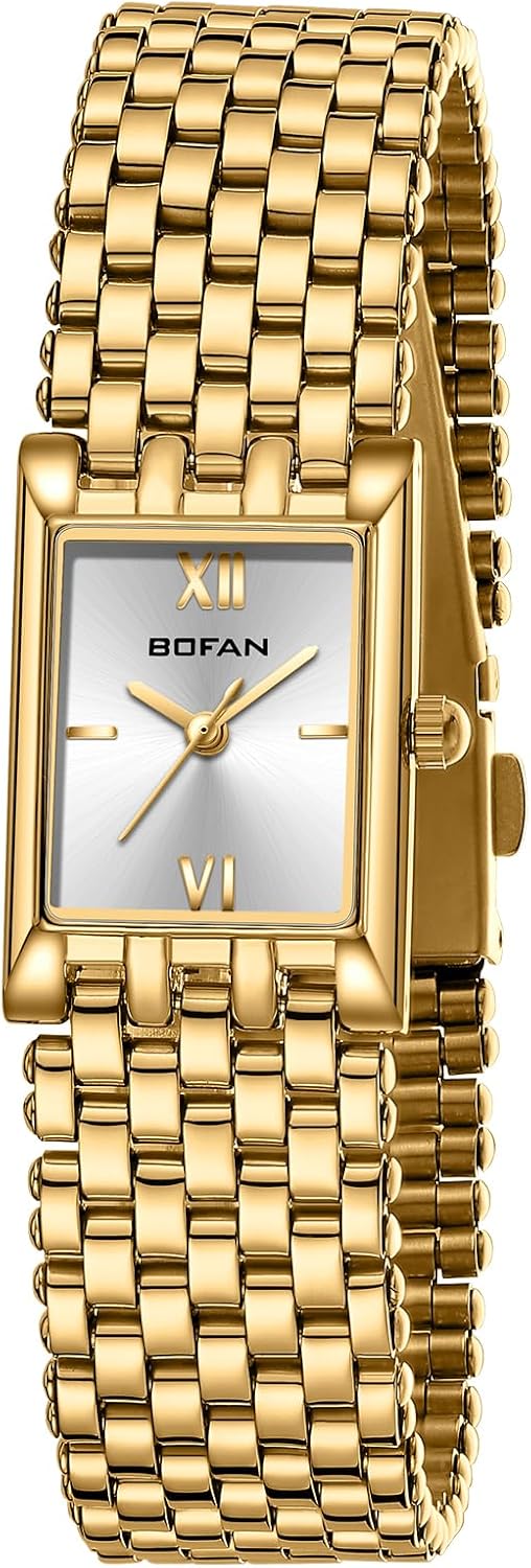  Gold Watches for Women Luxury Ladies Quartz Wrist Watch with Stainless Steel Bracelet,Waterproof,Casual Fashion Square Dial
