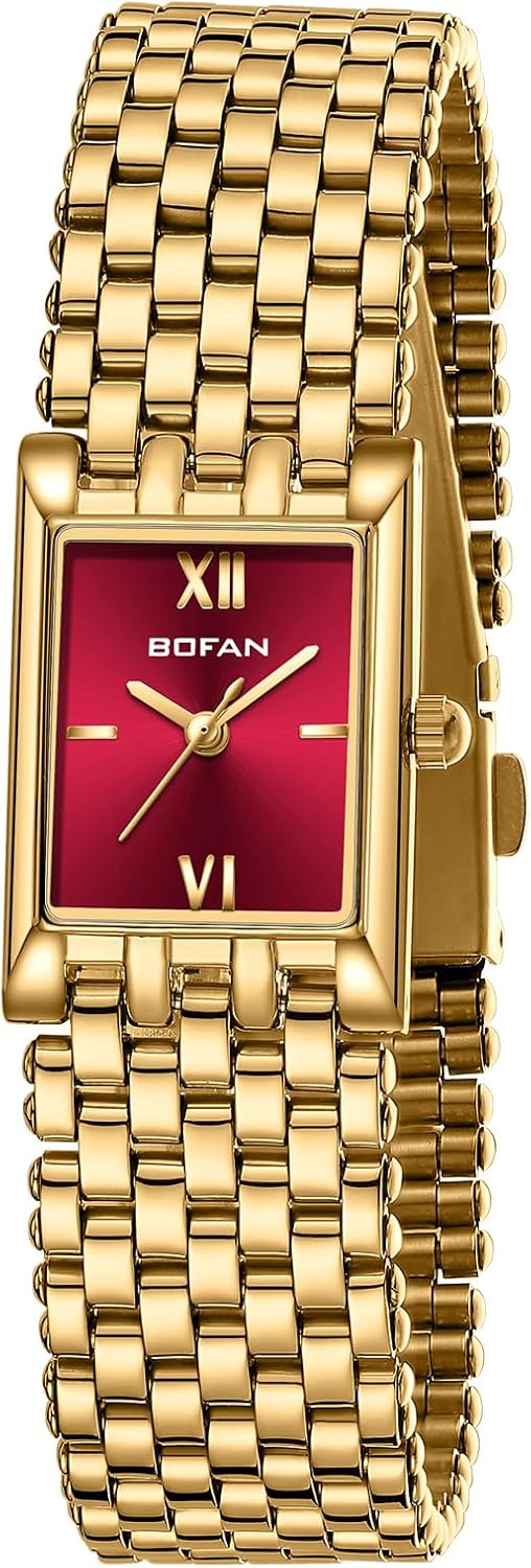  Gold Watches for Women Luxury Ladies Quartz Wrist Watch with Stainless Steel Bracelet,Waterproof,Casual Fashion Square Dial