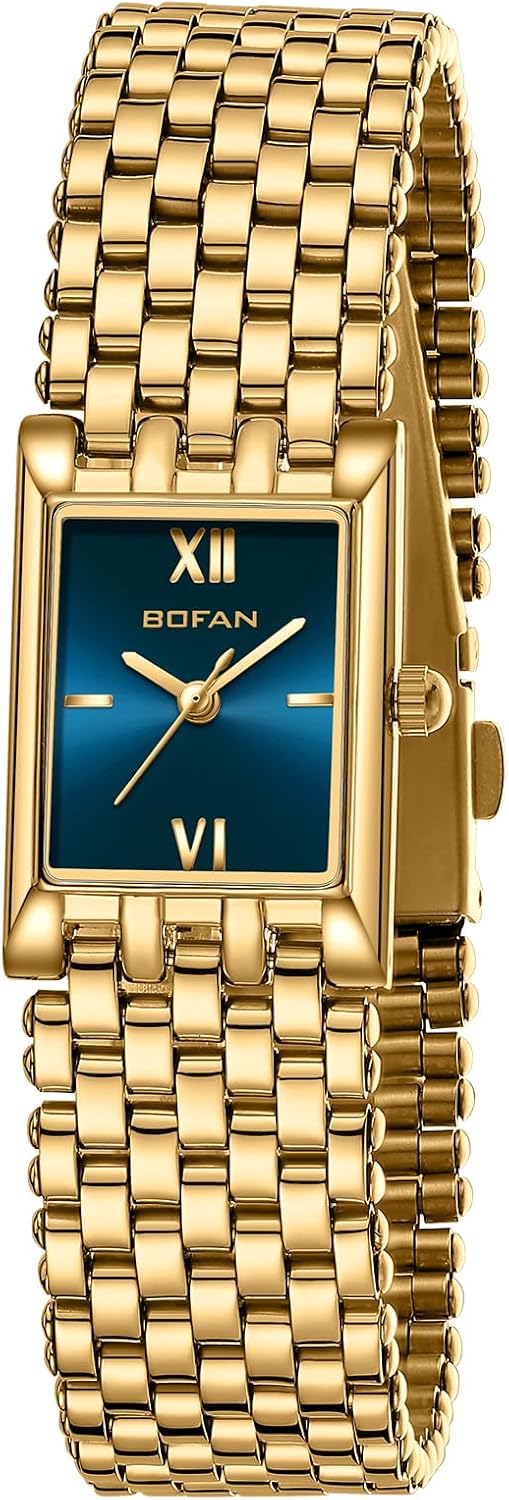  Gold Watches for Women Luxury Ladies Quartz Wrist Watch with Stainless Steel Bracelet,Waterproof,Casual Fashion Square Dial
