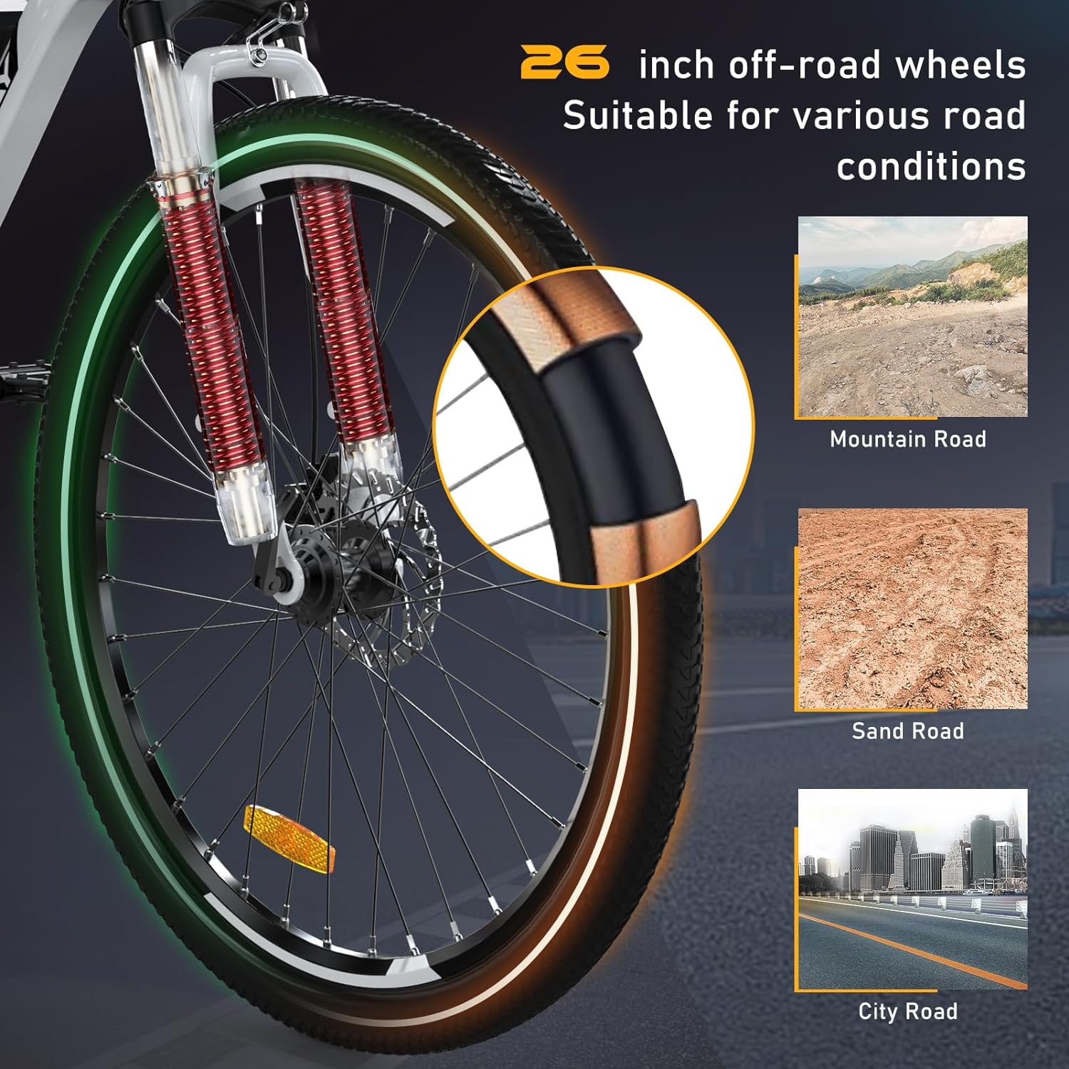 HITWAY - Bicicleta eléctrica para Adultos, Bicicleta E de 26 Pulgadas, 500 W, Bicicleta eléctrica extraíble, 36 V/12 Ah Bicicleta de montaña, Nieve, Playa, con 7 Engranajes