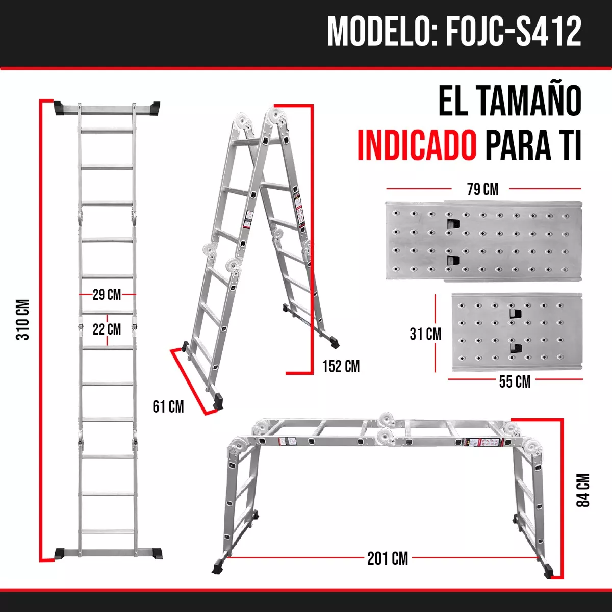 Escalera Multipropositos Con Plataforma De Trabajo Color Plateado