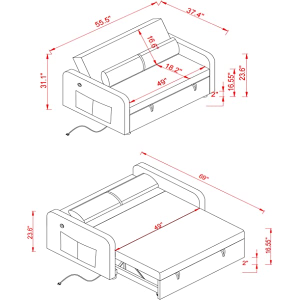 Sofá cama convertible multifuncional 3 en 1 tamaño Queen, cómodo sofá cama extraíble de terciopelo de 63,8"