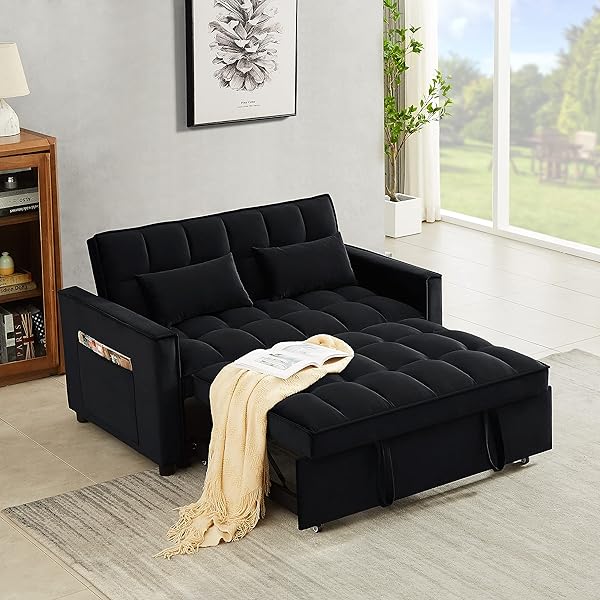 Sofá cama convertible multifuncional 3 en 1 tamaño Queen, cómodo sofá cama extraíble de terciopelo de 63,8"