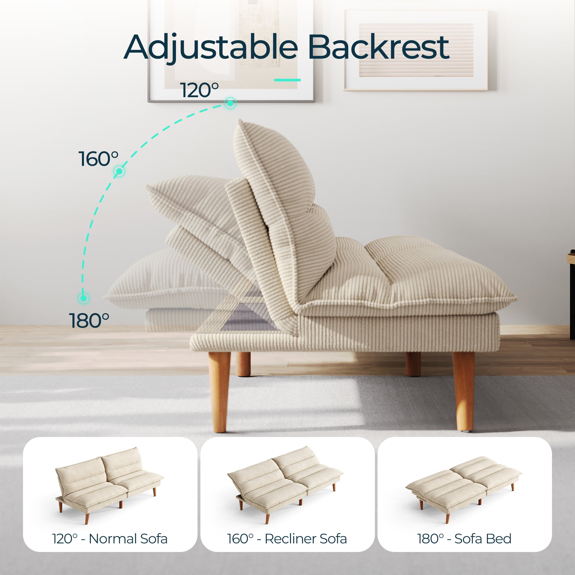 Linsy Home Sofá cama tipo futón convertible de pana de 71" de ancho