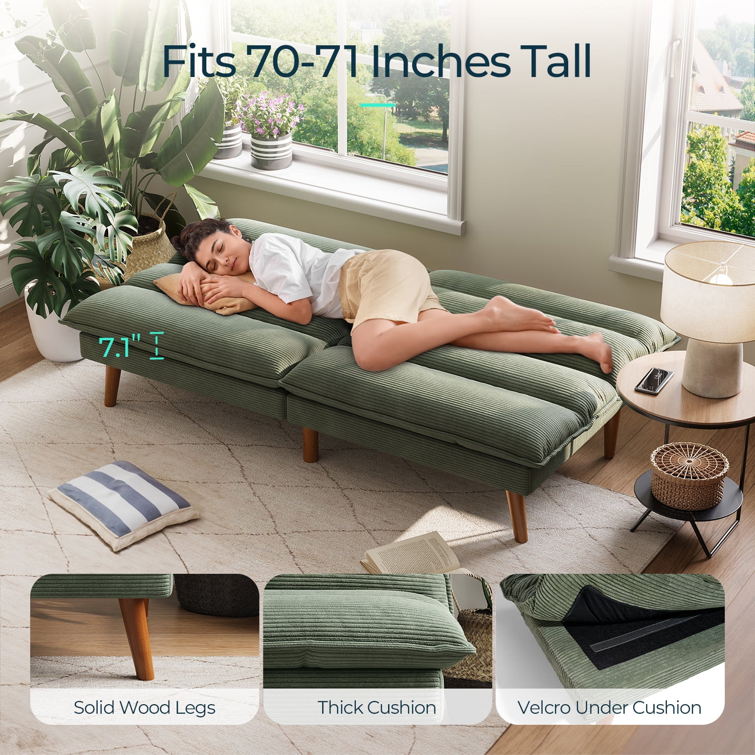 Linsy Home Sofá cama tipo futón convertible de pana de 71" de ancho
