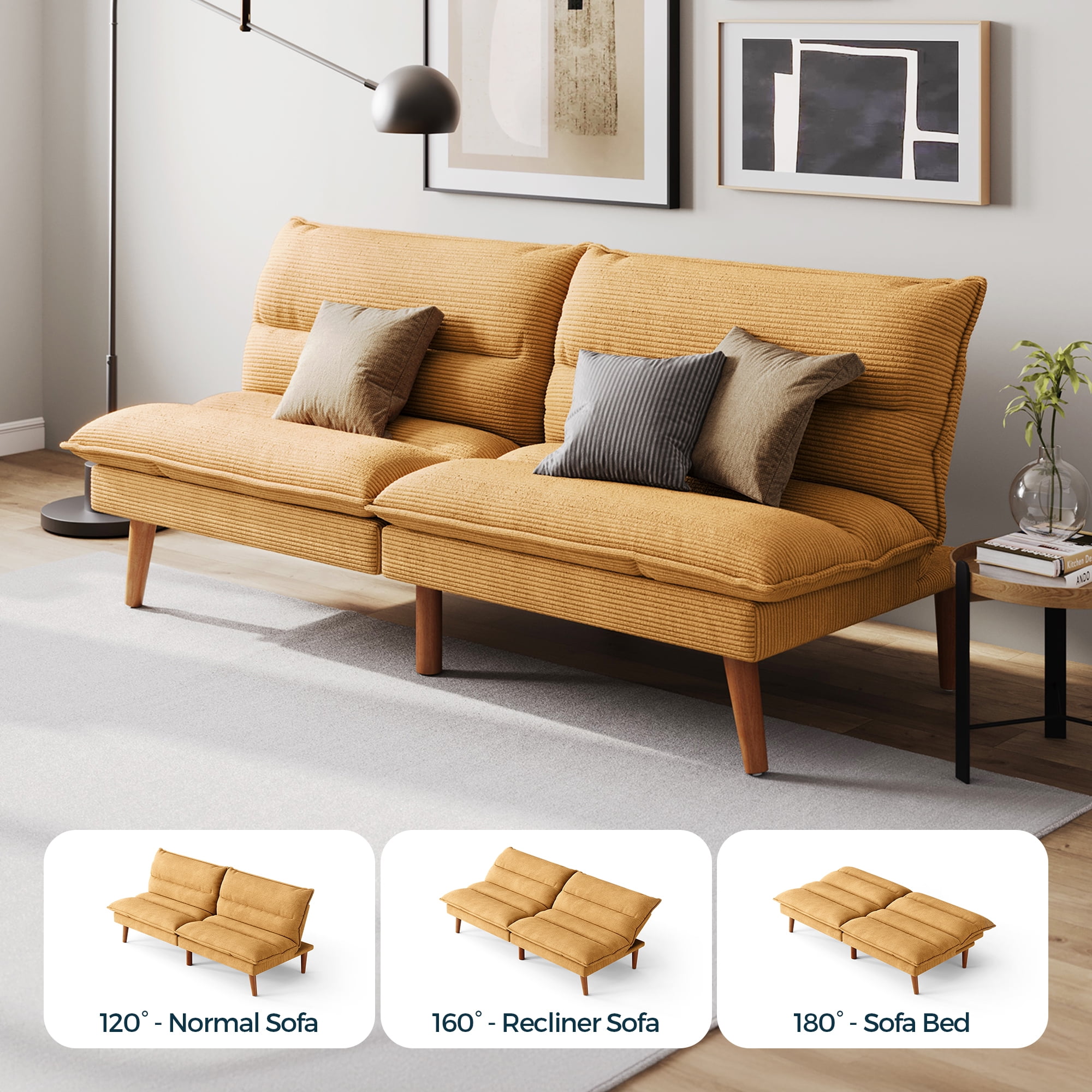 Linsy Home Sofá cama tipo futón convertible de pana de 71" de ancho