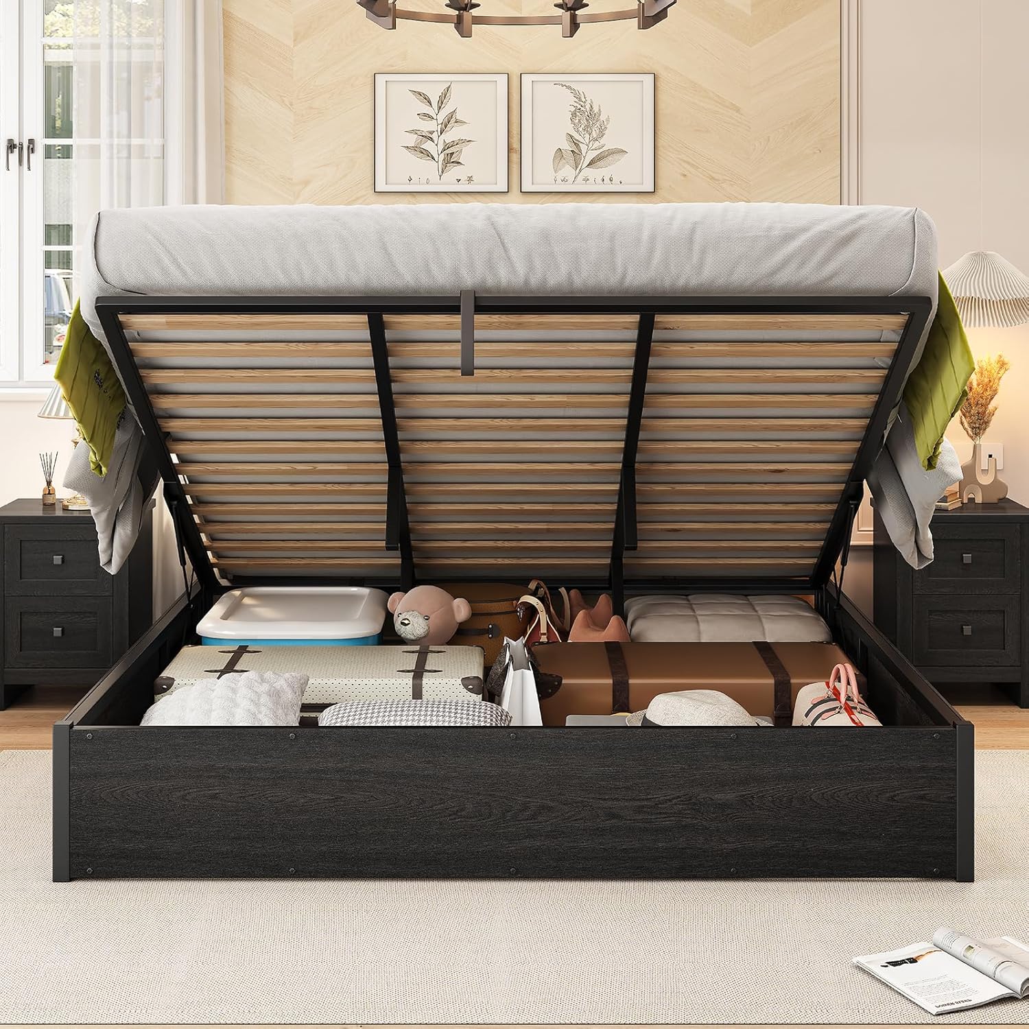AMERLIFE - Cama de almacenamiento elevable, marco de cama King con almacenamiento debajo