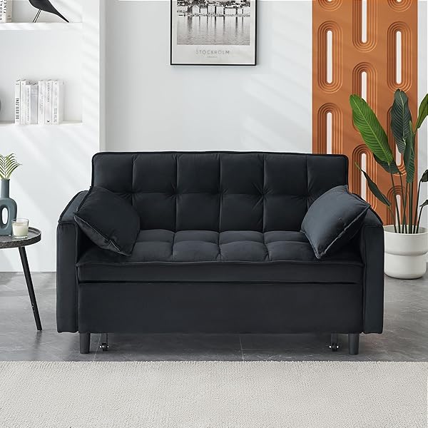Sofá cama convertible multifuncional 3 en 1 tamaño Queen, cómodo sofá cama extraíble de terciopelo de 63,8"