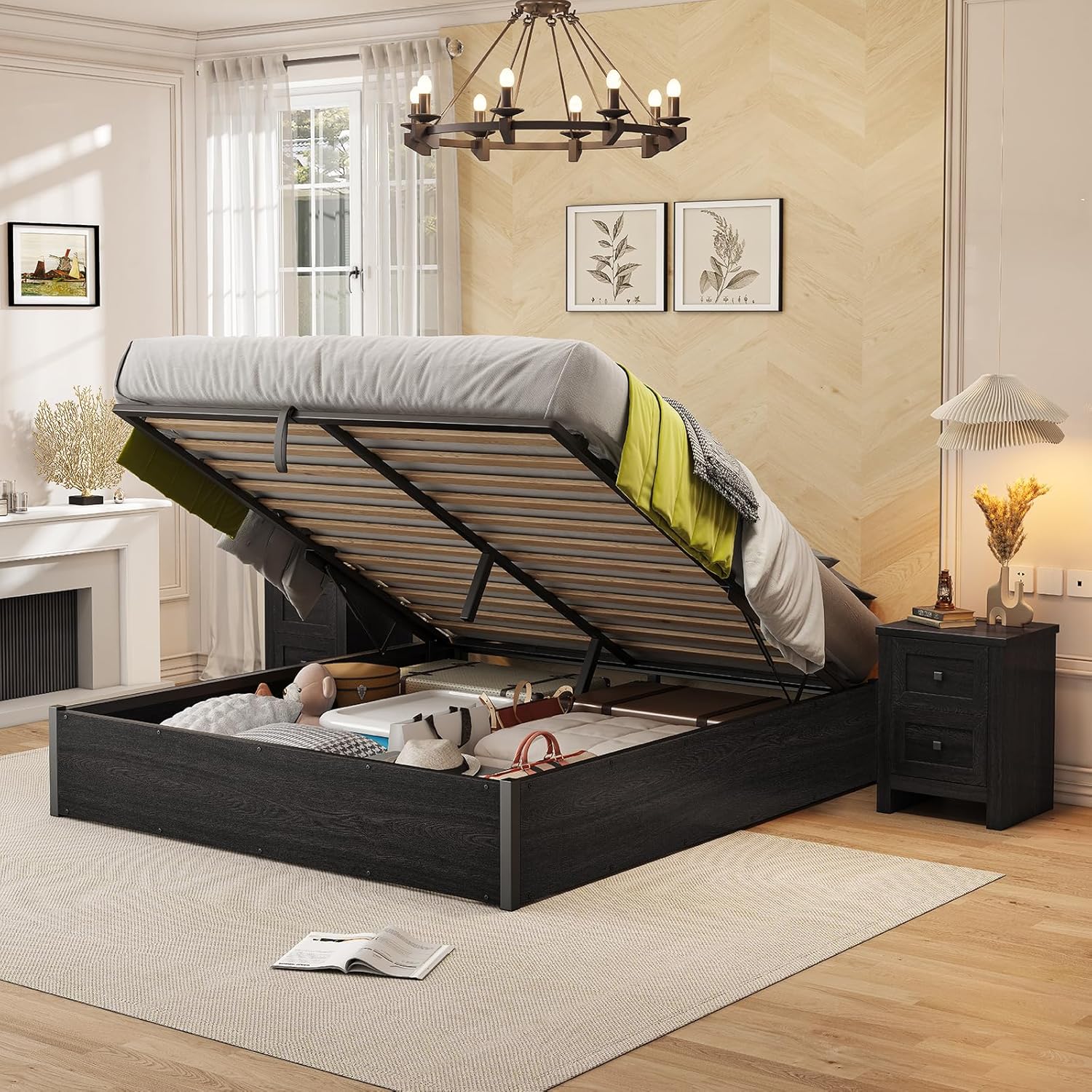 AMERLIFE - Cama de almacenamiento elevable, marco de cama King con almacenamiento debajo