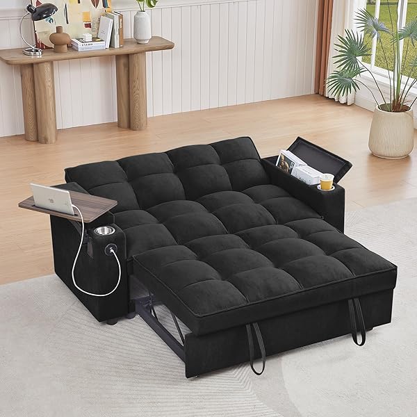 Sofá cama convertible multifuncional 3 en 1 tamaño Queen, cómodo sofá cama extraíble de terciopelo de 63,8"