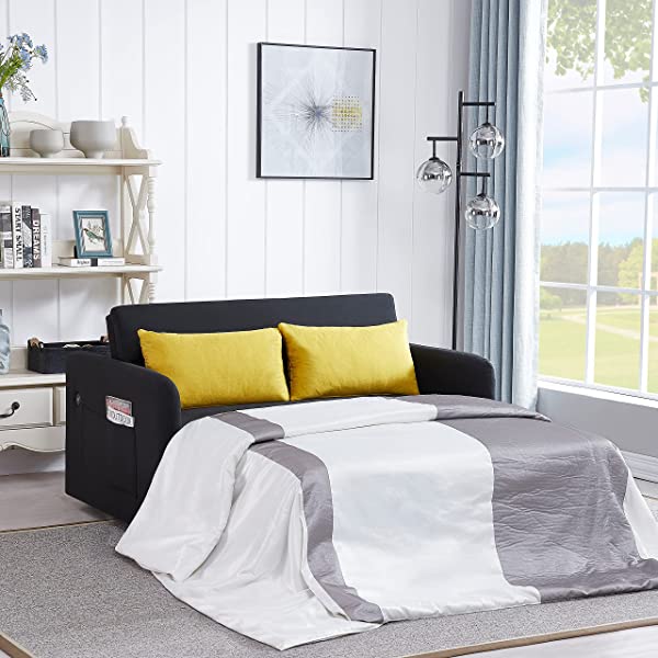 Sofá cama convertible multifuncional 3 en 1 tamaño Queen, cómodo sofá cama extraíble de terciopelo de 63,8"