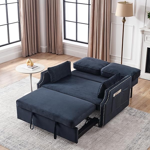 Sofá cama convertible multifuncional 3 en 1 tamaño Queen, cómodo sofá cama extraíble de terciopelo de 63,8"