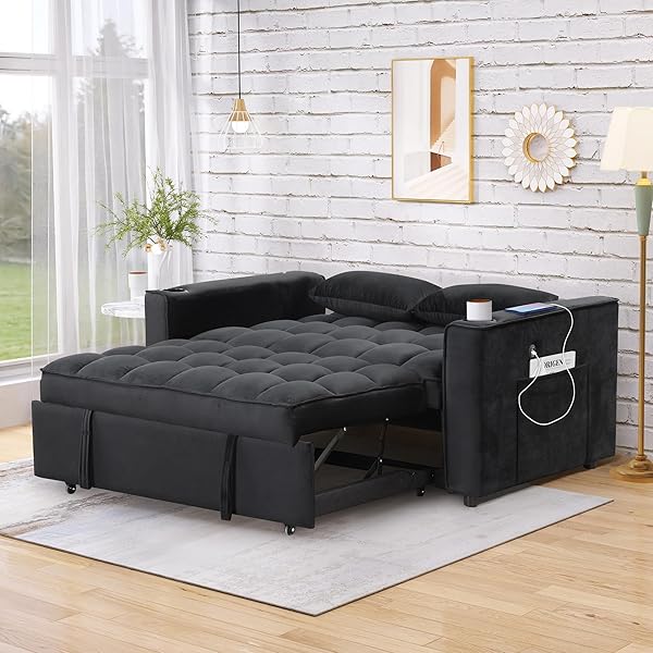 Sofá cama convertible multifuncional 3 en 1 tamaño Queen, cómodo sofá cama extraíble de terciopelo de 63,8"