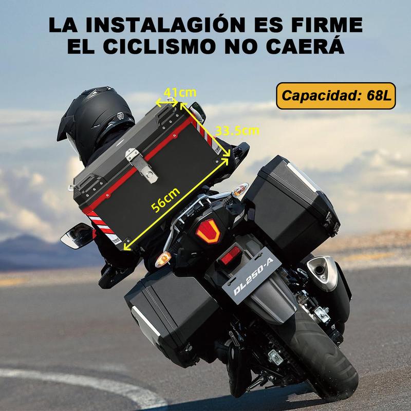 top case cajuela para moto caja trasera baul maletero motocicleta 2 cascos con respaldo llaves abs 68l