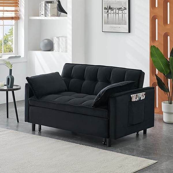 Sofá cama convertible multifuncional 3 en 1 tamaño Queen, cómodo sofá cama extraíble de terciopelo de 63,8"