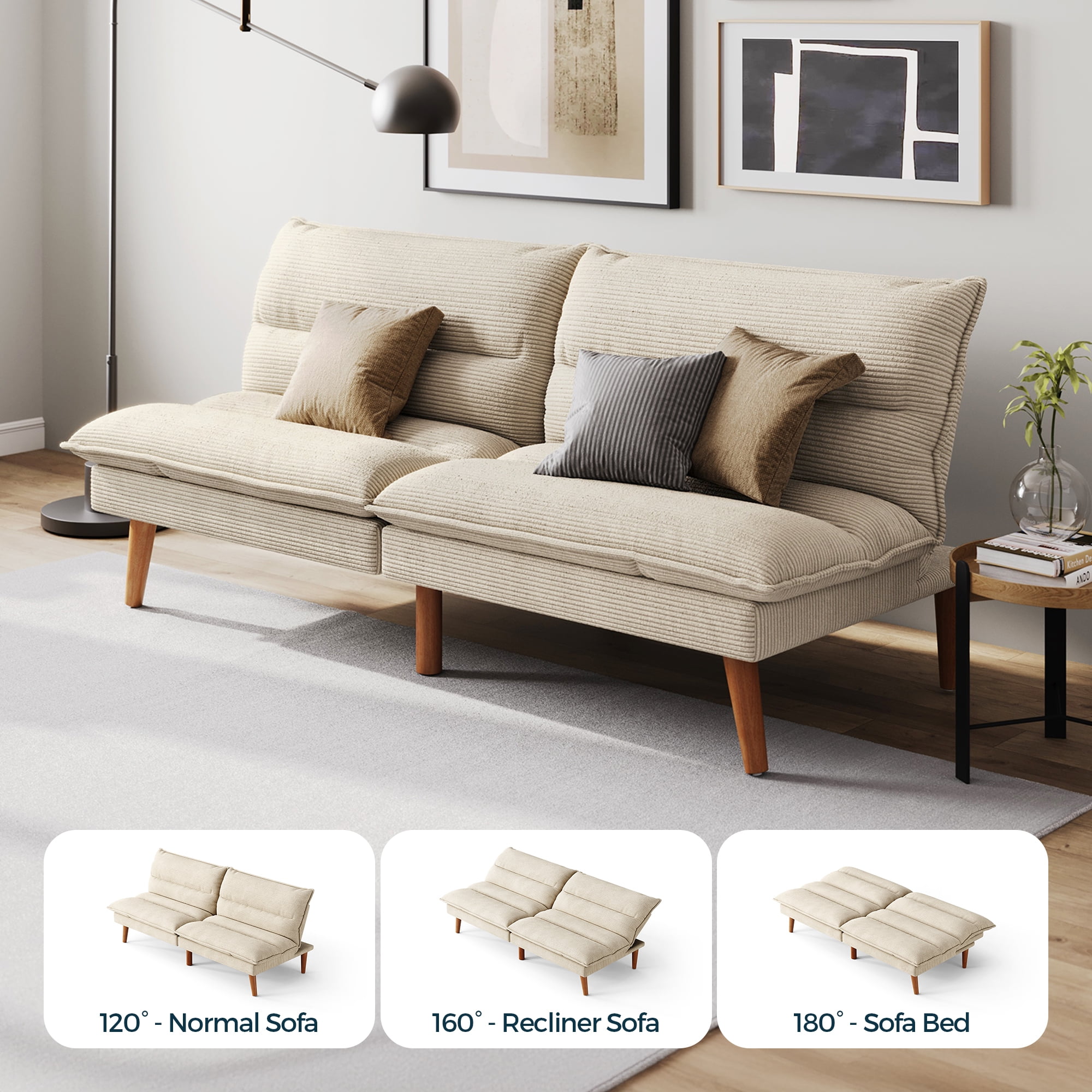Linsy Home Sofá cama tipo futón convertible de pana de 71" de ancho