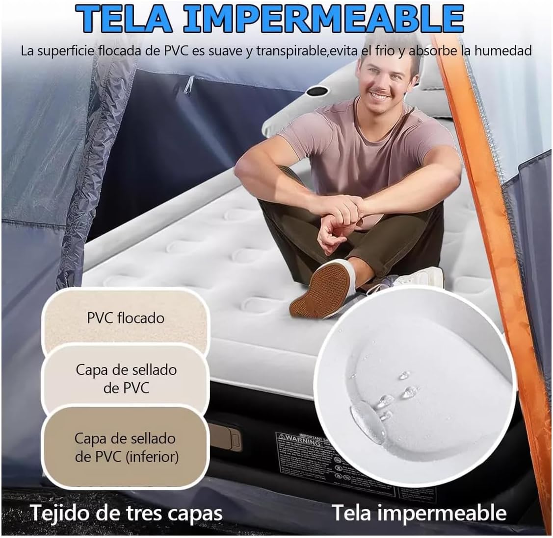 GARUISKY Colchón Inflable Matrimonial con Respaldo y Bomba de Aire, Cama Inflable con Almohadas para Interior/Exterior, Rápido Inflado en 3 Minutos