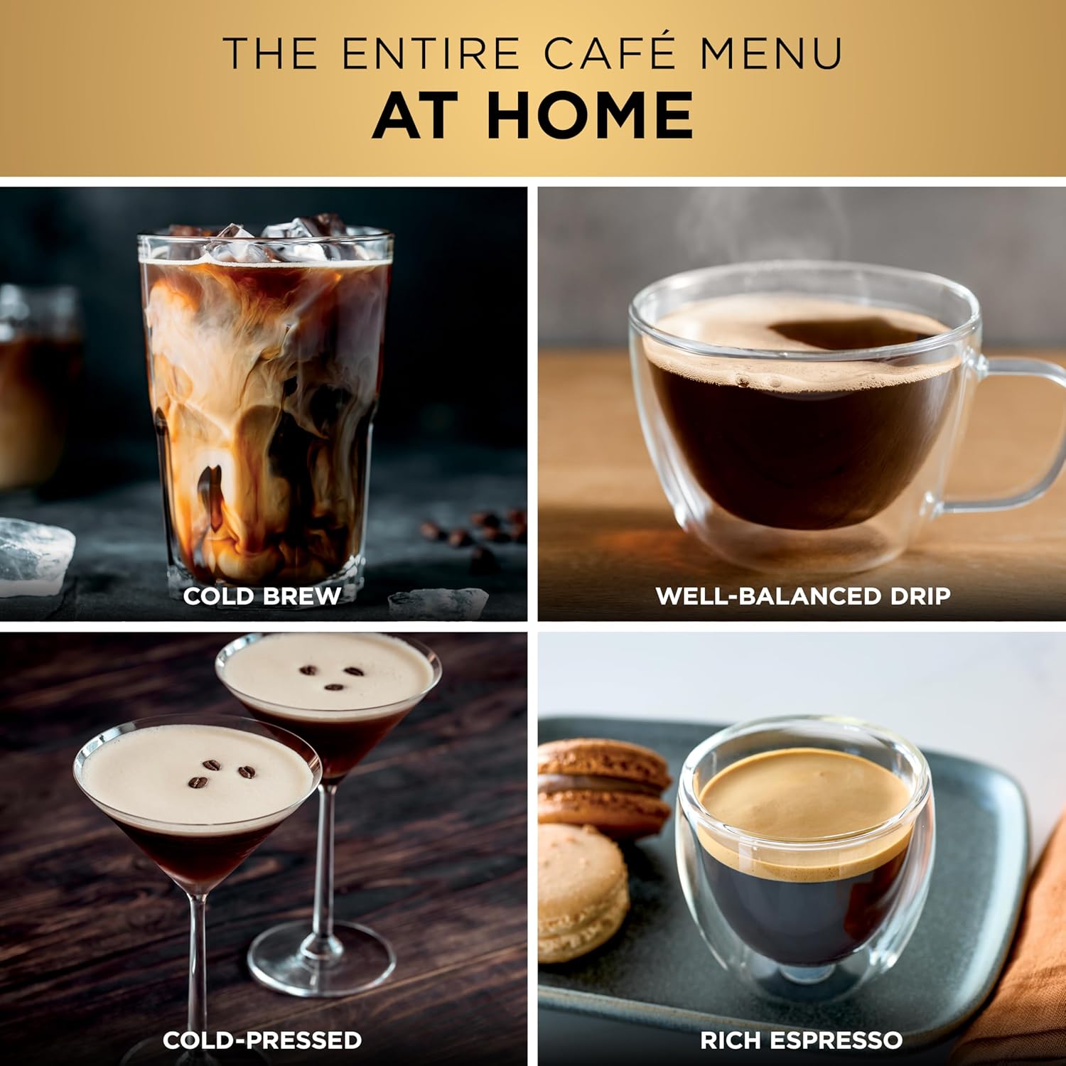 afetera Espresso, Serie Luxe Café Premier, Cafetera de Gotero y Preparación Rápida en Frío, Molinillo Integrado, Prensa Asistida, Espumador Manos Libres, Capuchinos y Lattes, ES601