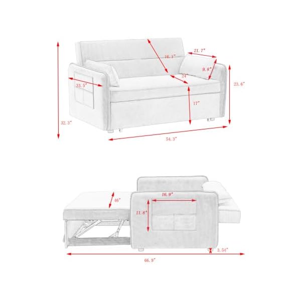 Sofá cama convertible multifuncional 3 en 1 tamaño Queen, cómodo sofá cama extraíble de terciopelo de 63,8"
