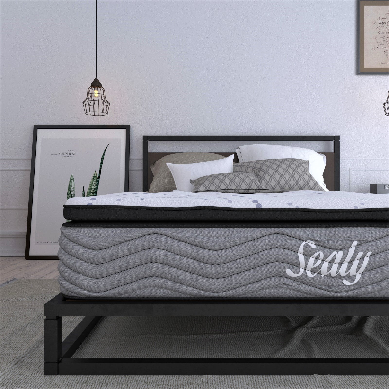 Colchón Queen Size  Anti-Microdespertares+ Box Queen Size + Camita para Mascota + 2 Almohadas Sealy. Sealy Ortopédico Benno