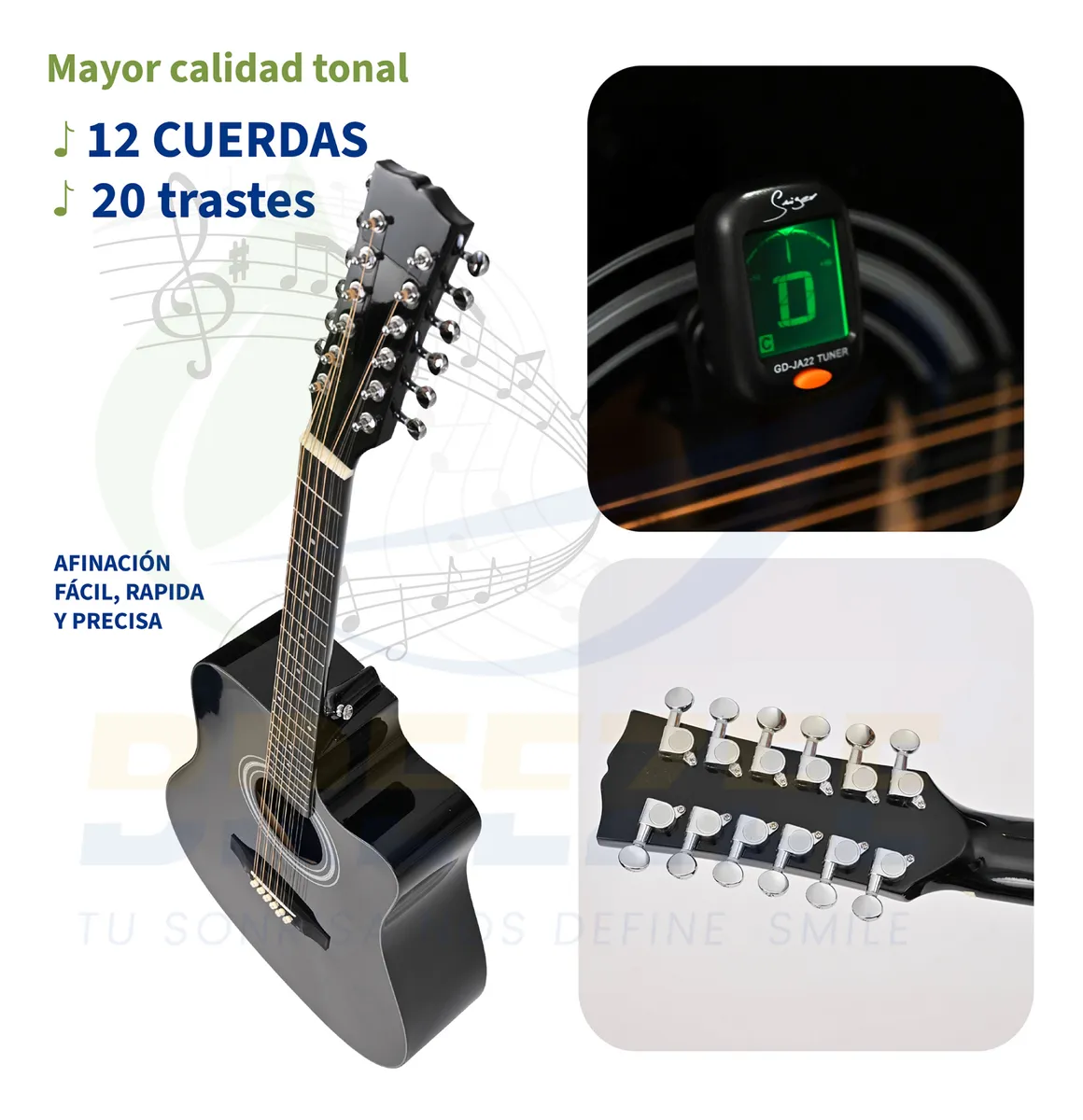 Guitarra Acústica 12 Cuerdas 42 Pulgadas Abeto Accesorios