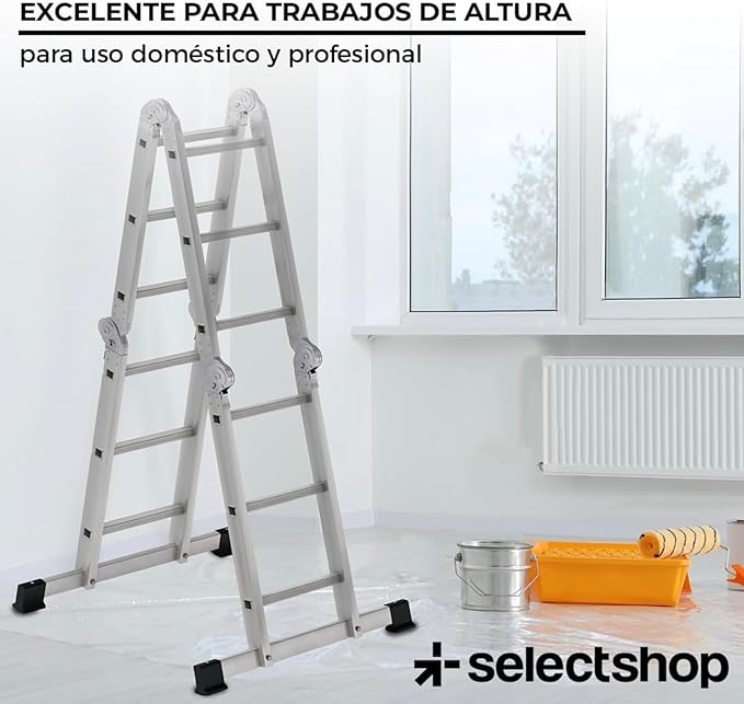 Escalera Multiposiciones de 3.5 Metros Aluminio Recta Tijera Andomio Plegable Versatil Antideslizante para Uso Interior Y Exterior De 12 Peldaños Alta Calidad