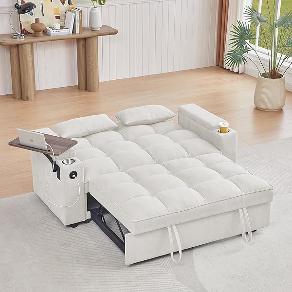 Sofá cama convertible multifuncional 3 en 1 tamaño Queen, cómodo sofá cama extraíble de terciopelo de 63,8"