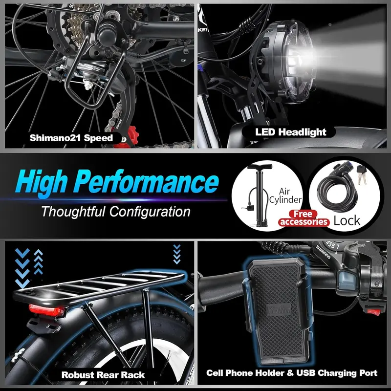 Bicicleta el&eacute;ctrica de monta&ntilde;a   48V 23ah 1104WH Bater&iacute;a   Motor Bicicleta el&eacute;ctrica de neum&aacute;ticos gruesos -   suspensi&oacute;n completa AWD E-Bike para adultos - Bater&iacute;a removible y rendimiento   detalles 9