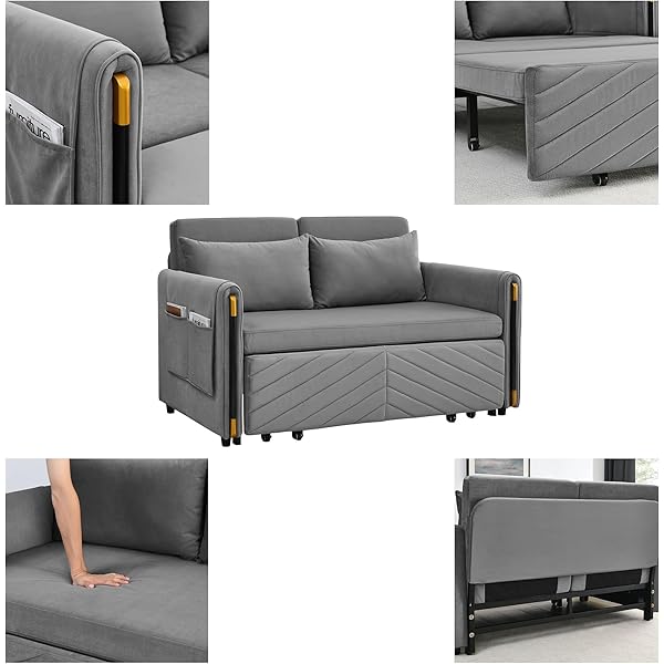 Sofá cama convertible multifuncional 3 en 1 tamaño Queen, cómodo sofá cama extraíble de terciopelo de 63,8"