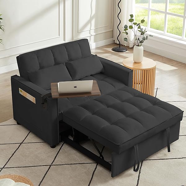 Sofá cama convertible multifuncional 3 en 1 tamaño Queen, cómodo sofá cama extraíble de terciopelo de 63,8"