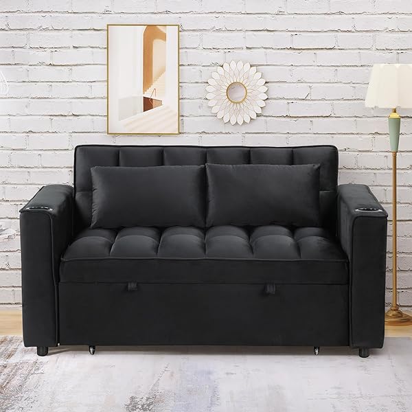 Sofá cama convertible multifuncional 3 en 1 tamaño Queen, cómodo sofá cama extraíble de terciopelo de 63,8"