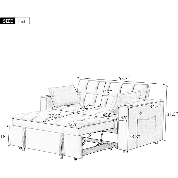 Sofá cama convertible multifuncional 3 en 1 tamaño Queen, cómodo sofá cama extraíble de terciopelo de 63,8"