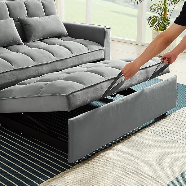 Sofá cama convertible multifuncional 3 en 1 tamaño Queen, cómodo sofá cama extraíble de terciopelo de 63,8"