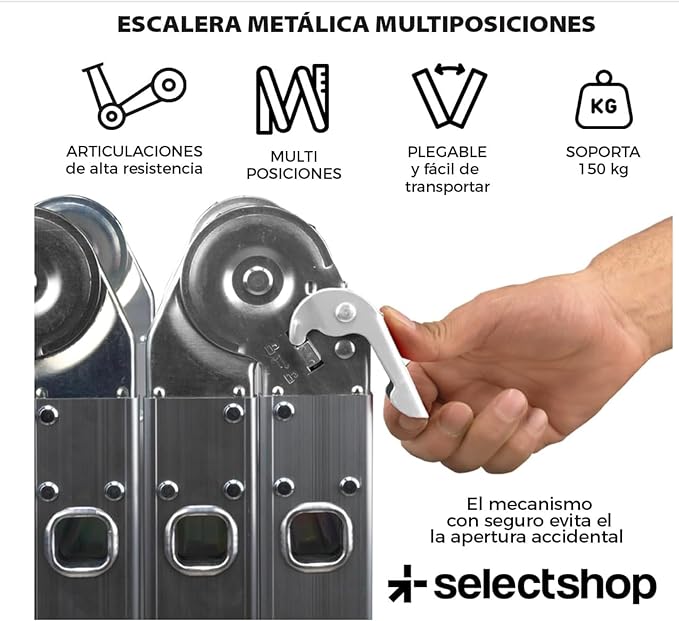 Escalera Multiposiciones de 3.5 Metros Aluminio Recta Tijera Andomio Plegable Versatil Antideslizante para Uso Interior Y Exterior De 12 Peldaños Alta Calidad