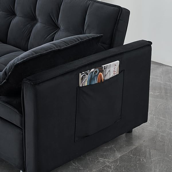 Sofá cama convertible multifuncional 3 en 1 tamaño Queen, cómodo sofá cama extraíble de terciopelo de 63,8"