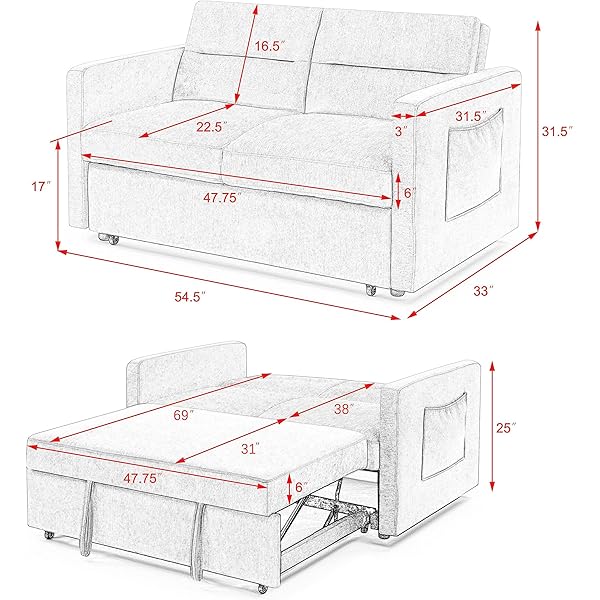Sofá cama convertible multifuncional 3 en 1 tamaño Queen, cómodo sofá cama extraíble de terciopelo de 63,8"