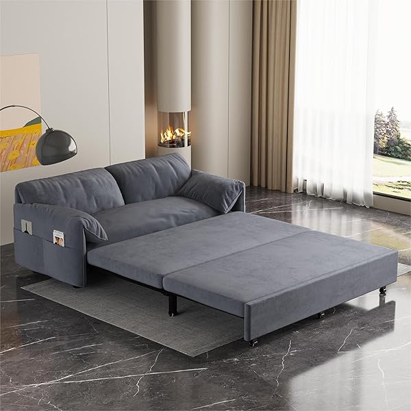 Sofá cama convertible multifuncional 3 en 1 tamaño Queen, cómodo sofá cama extraíble de terciopelo de 63,8"