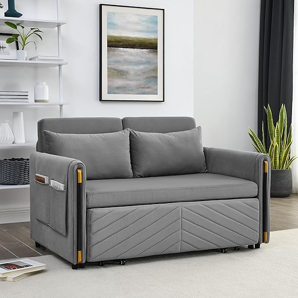 Sofá cama convertible multifuncional 3 en 1 tamaño Queen, cómodo sofá cama extraíble de terciopelo de 63,8"